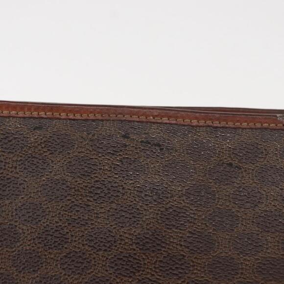 CELINE Macadam Canvas Clutch Bag PVC Leather Brown Gold Auth bs31209